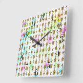 金ゴールドのグリッターの効果の矢の水彩画の（ばちゃばちゃ）跳ねる スクエア壁時計 (傾斜)