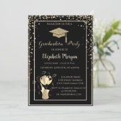 金ゴールドのグリッターの卒業の帽子フレームの卒業パーティー 招待状 (スタンド正面)