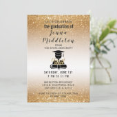 金ゴールドのグリッターの卒業 招待状 (スタンド正面)