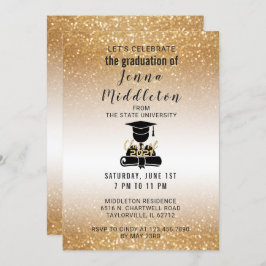 金ゴールドのグリッターの卒業 招待状