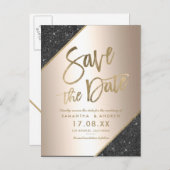 金ゴールドのグリッターの原稿の黒の金属保存日付 案内ポストカード (正面/裏面)