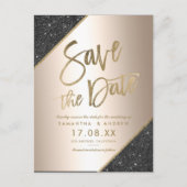 金ゴールドのグリッターの原稿の黒の金属保存日付 案内ポストカード (正面)