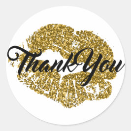 金ゴールドのグリッターの唇ありがとう ラウンドシール