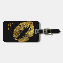 金ゴールドのグリッターの唇 ラゲッジタグ