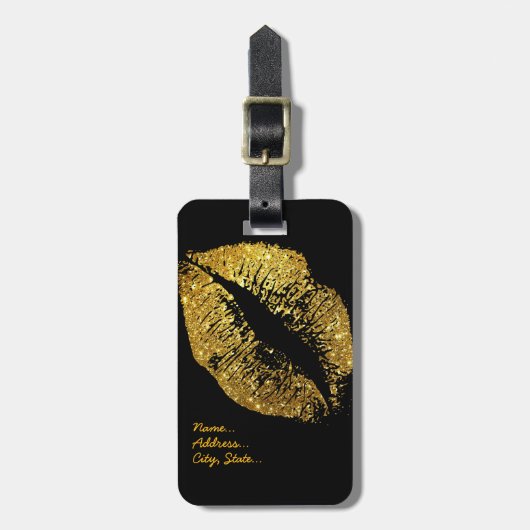 金ゴールドのグリッターの唇 ラゲッジタグ (正面縦)