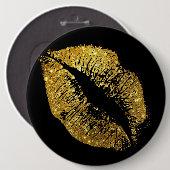 金ゴールドのグリッターの唇 缶バッジ (正面&裏面)