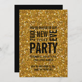 金ゴールドのグリッターの大晦日のモダンなパーティの招待状 招待状 (正面/裏面)