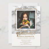 金ゴールドのグリッターの大理石の原稿の写真の卒業パーティー 招待状 (正面)