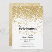 金ゴールドのグリッターの婚約の招待がある氏及び夫人 招待状 (正面/裏面)