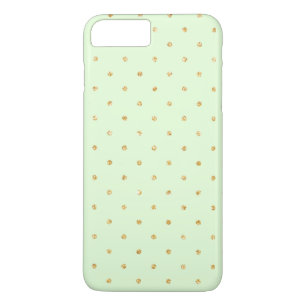 金ゴールドのグリッターの小さい水玉模様パターンが付いているミント iPhone 8 PLUS/7 PLUSケース
