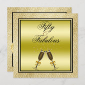 金ゴールドのグリッターの小剣及びシャンペンすばらしい50 招待状 (正面/裏面)