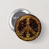 金ゴールドのグリッターの平和ボタン 缶バッジ (正面&裏面)
