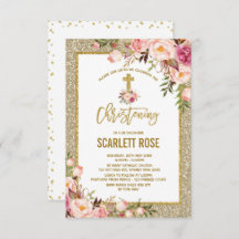 金ゴールドのグリッターの水彩画の花の女の子の《キリスト教》洗礼式や命名式