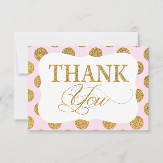 金ゴールドのグリッターの点のピンクのモダンは感謝していしています サンキューカード (正面)