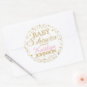 金ゴールドのグリッターの男女兼用なベビーシャワーのラベル ラウンドシール (封筒)
