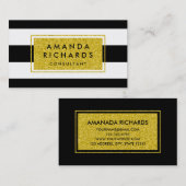 金ゴールドのグリッターの白黒のストライプの名刺 名刺 (正面/裏面)