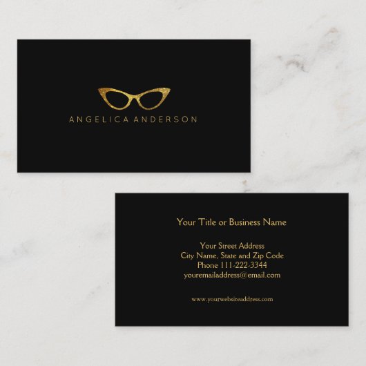 金ゴールドのグリッターの目ガラスの名刺 名刺 (正面/裏面)