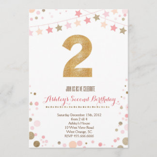 金ゴールドのグリッターの第2誕生日の招待状 招待状