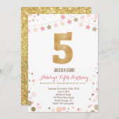 金ゴールドのグリッターの第5誕生日の招待状 招待状 (正面/裏面)