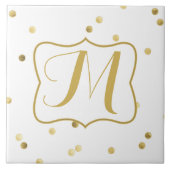 金ゴールドのグリッターの紙吹雪の点のモノグラムの表示タイル タイル (正面)