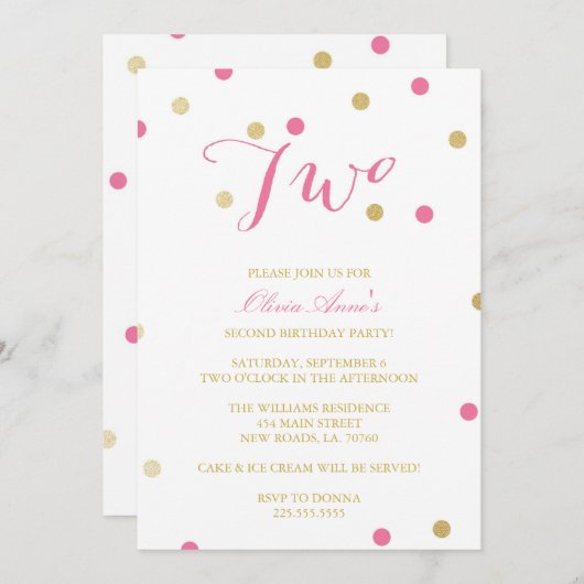 金ゴールドのグリッターの紙吹雪の誕生日の招待状 招待状 (正面/裏面)