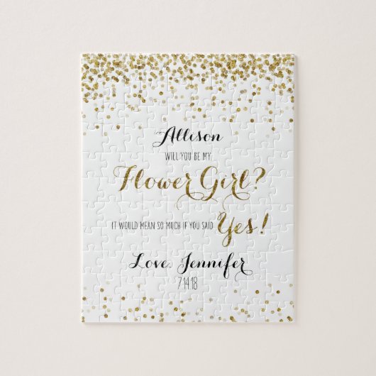 金ゴールドのグリッターの紙吹雪私のフラワー・ガールです ジグソーパズル (縦)