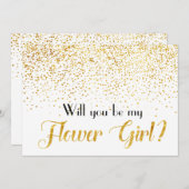 金ゴールドのグリッターの紙吹雪私のフラワー・ガールです 招待状 (正面/裏面)