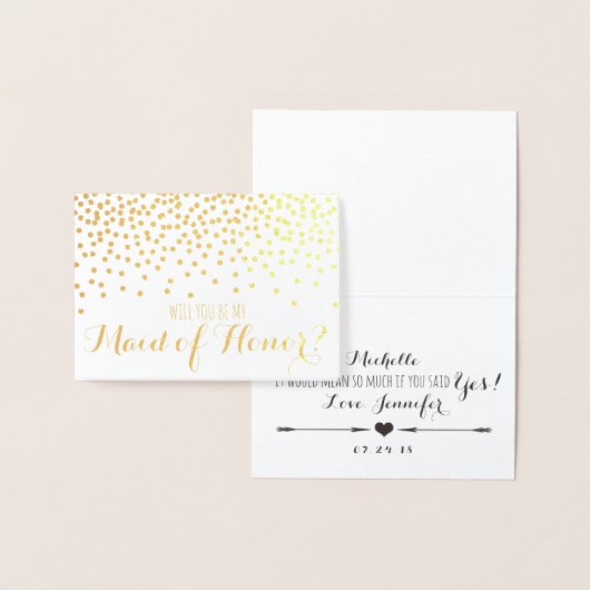 金ゴールドのグリッターの紙吹雪私のメイド・オブ・オーナー(花嫁付き添い人)です 箔カード (ディスプレー)