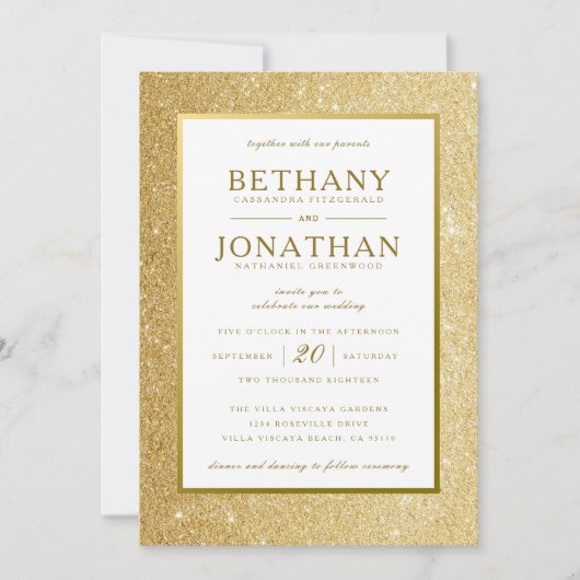 金ゴールドのグリッターの結婚式招待状 招待状 (正面)