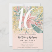 金ゴールドのグリッターの花の水彩画の赤面のsweet sixteen 招待状 (正面)
