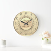 金ゴールドのグリッターの花柄の第25結婚記念日 ラージ壁時計 (ホーム)