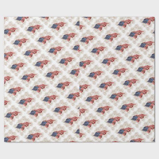 金ゴールドのグリッターの花火が付いているヴィンテージの米国旗 ラッピングペーパー (シーム)