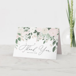 金ゴールドのグリッターの葉が付いている水彩画のパステル調の花 サンキューカード