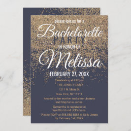 金ゴールドのグリッターの輝きの濃紺のバチェロレッテ 招待状