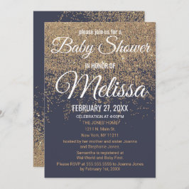 金ゴールドのグリッターの輝きの濃紺のベビーシャワー 招待状