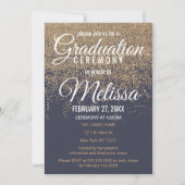 金ゴールドのグリッターの輝きの濃紺の卒業 招待状 (正面)