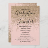金ゴールドのグリッターの輝きの赤面のピンクの卒業パーティー 招待状 (正面/裏面)