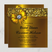 金ゴールドのグリッターの金ゴールドの弓ブライダルシャワー招待状 招待状 (正面/裏面)