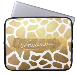 金ゴールドのグリッターの金ゴールド及び白いシマウマのプリント ラップトップスリーブ