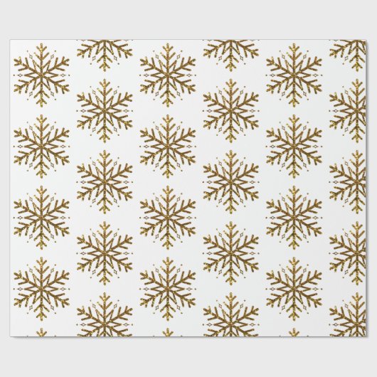 金ゴールドのグリッターの雪片のクリスマスのギフト用包装紙 ラッピングペーパー (フラット)