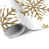 金ゴールドのグリッターの雪片のクリスマスのギフト用包装紙 ラッピングペーパー (ロールコーナー)