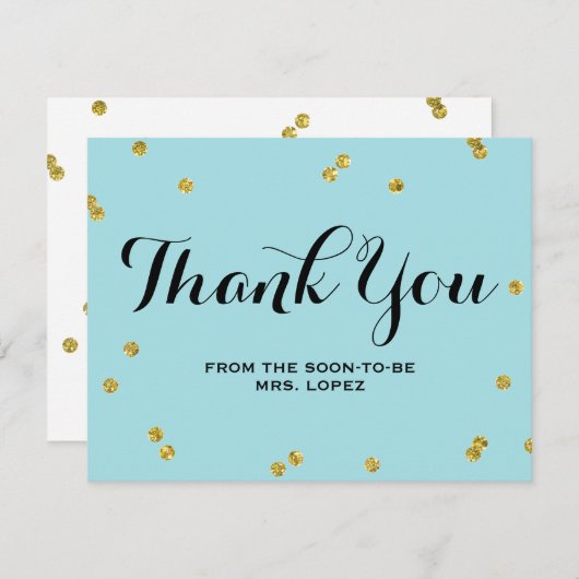 金ゴールドのグリッターの青|のブライダルシャワーのサンキューカード サンキューカード (正面/裏面)