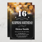 金ゴールドのグリッターの驚きの第16誕生日の招待状 招待状 (正面/裏面)