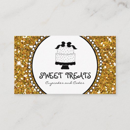 金ゴールドのグリッターの黒のケーキのベーカリーの名刺 名刺 (正面)