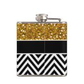 金ゴールドのグリッターの黒のシェブロンパターンモノグラム フラスク (裏面)