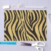 金ゴールドのグリッターの黒のシマウマのストライプなアニマルプリント 薄葉紙 (クラフト)