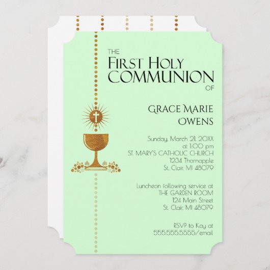 金ゴールドのグリッターのChalisの最初聖餐の招待状 招待状 (正面/裏面)