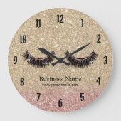 金ゴールドのグリッターはメーキャップアーティストの美容院を打ちます ラージ壁時計 (正面)
