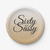 金ゴールドのグリッターグラデーションな60および粋な第60誕生日 ペーパープレート (正面)