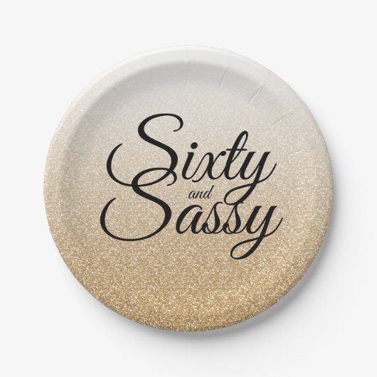 金ゴールドのグリッターグラデーションな60および粋な第60誕生日 ペーパープレート (正面)